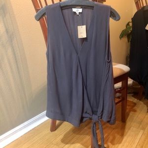 Entro Slate gray faux wrap rayon blouse